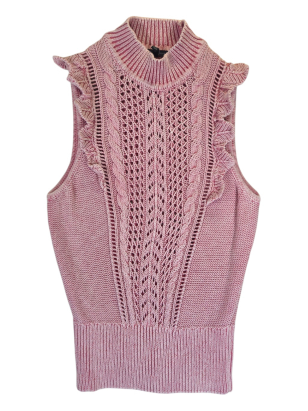White House Black Market Sleeveless Mock Neck Ruffle Knit Sweater Large